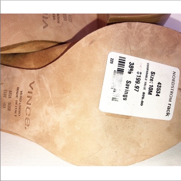 Vince Vero Cuoio Camel Suede Leather Open Toe Stacked Block Heel Mule Sz10 NWOB - Picture 10 of 10